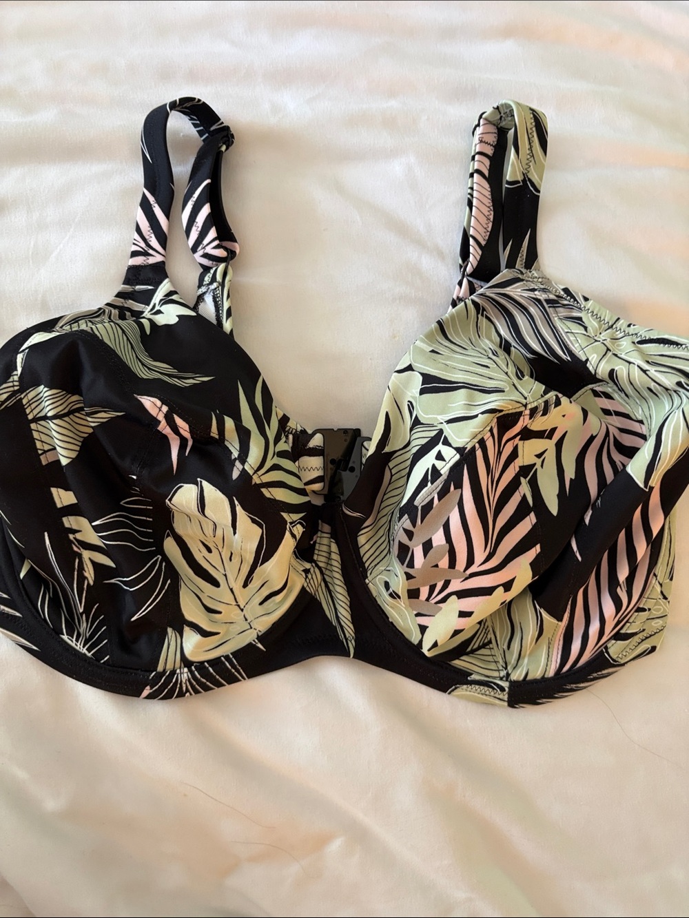 Elomi Black Tropical Leaf Print Bikini Top